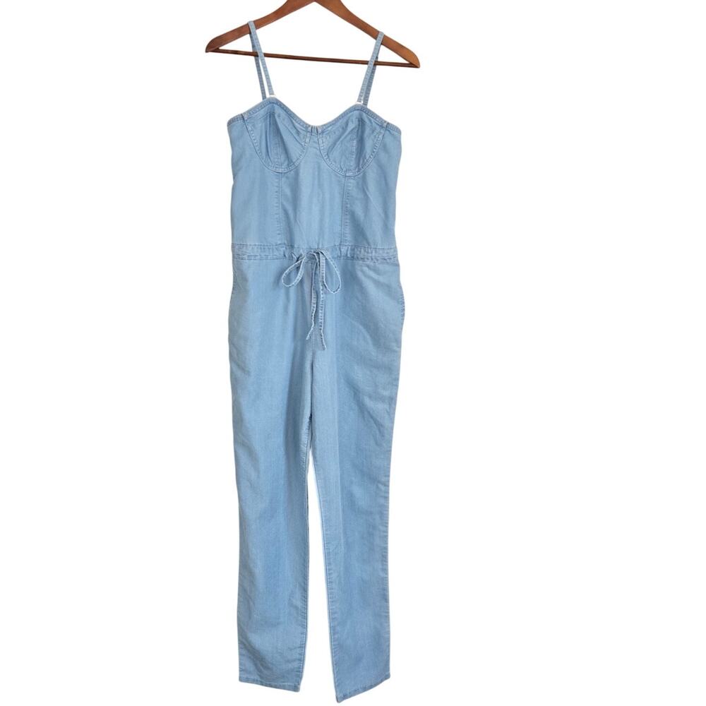 Vintage Coastal Chic VS Y2K Light Wash Chambray Underwire Corset Jumpsuit Size 6